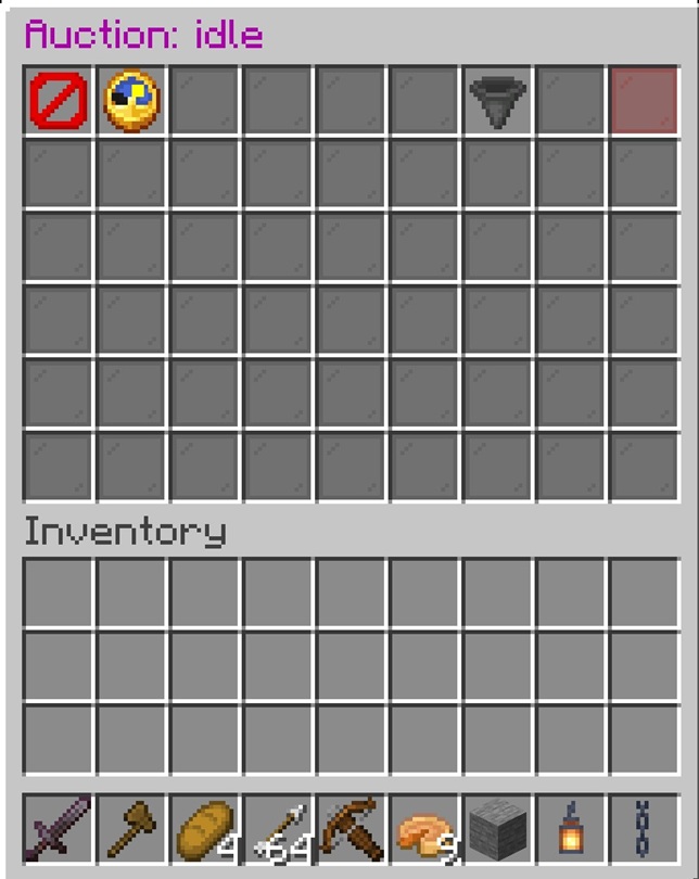 Auctioneer sales floor screen showing auction idle state and hopper slot
